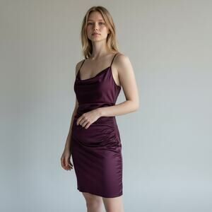 Vintage Just Choon Purple Cowl Neck Ruched Slip Dress Womens Size Small USA